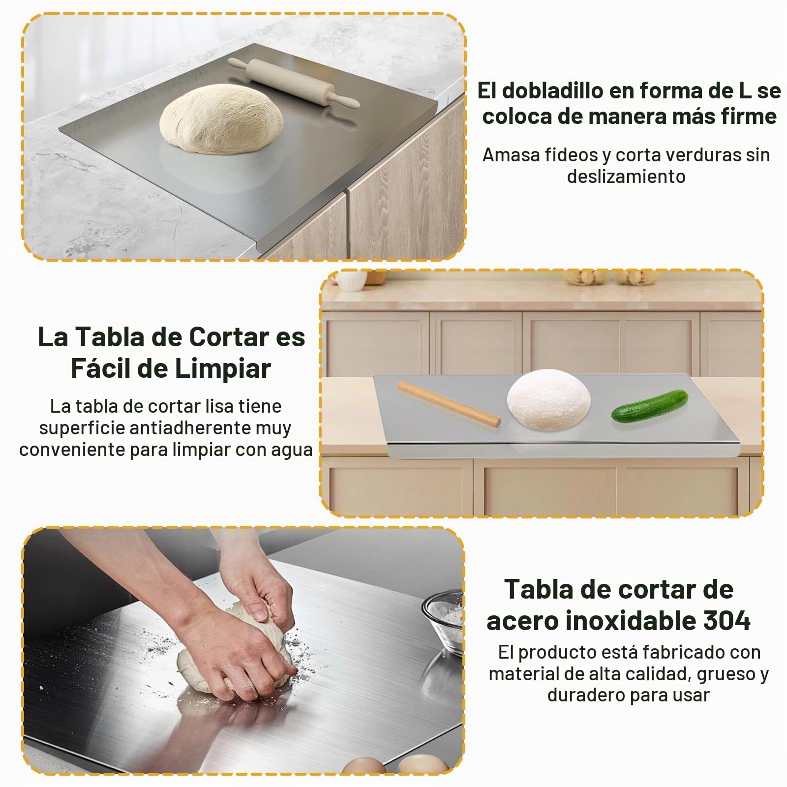 Tablas de cortar de acero inoxidable para la cocina, adecuadas para carne, frutas, verduras, pan y repostería, tablas de cortar de gran tamaño (40 x 30 cm)