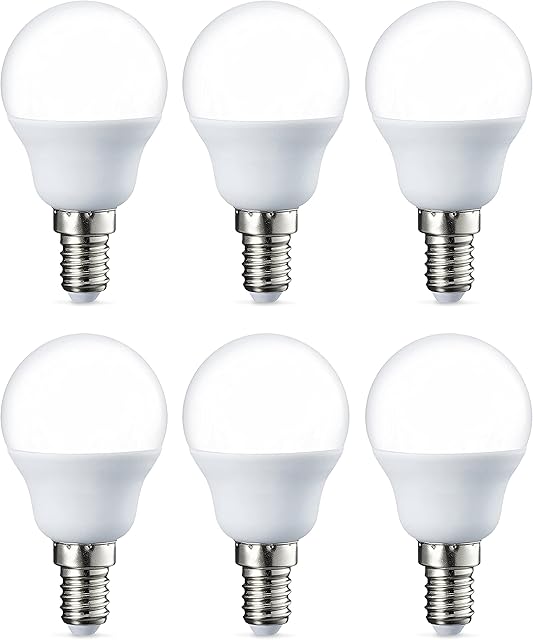 Amazon Basics LED E14 Small Edison Screw Golf Ball P45 Bulb, 5.5W (equivalent to 40W), Warm White, Non Dimmable - Pack of 6