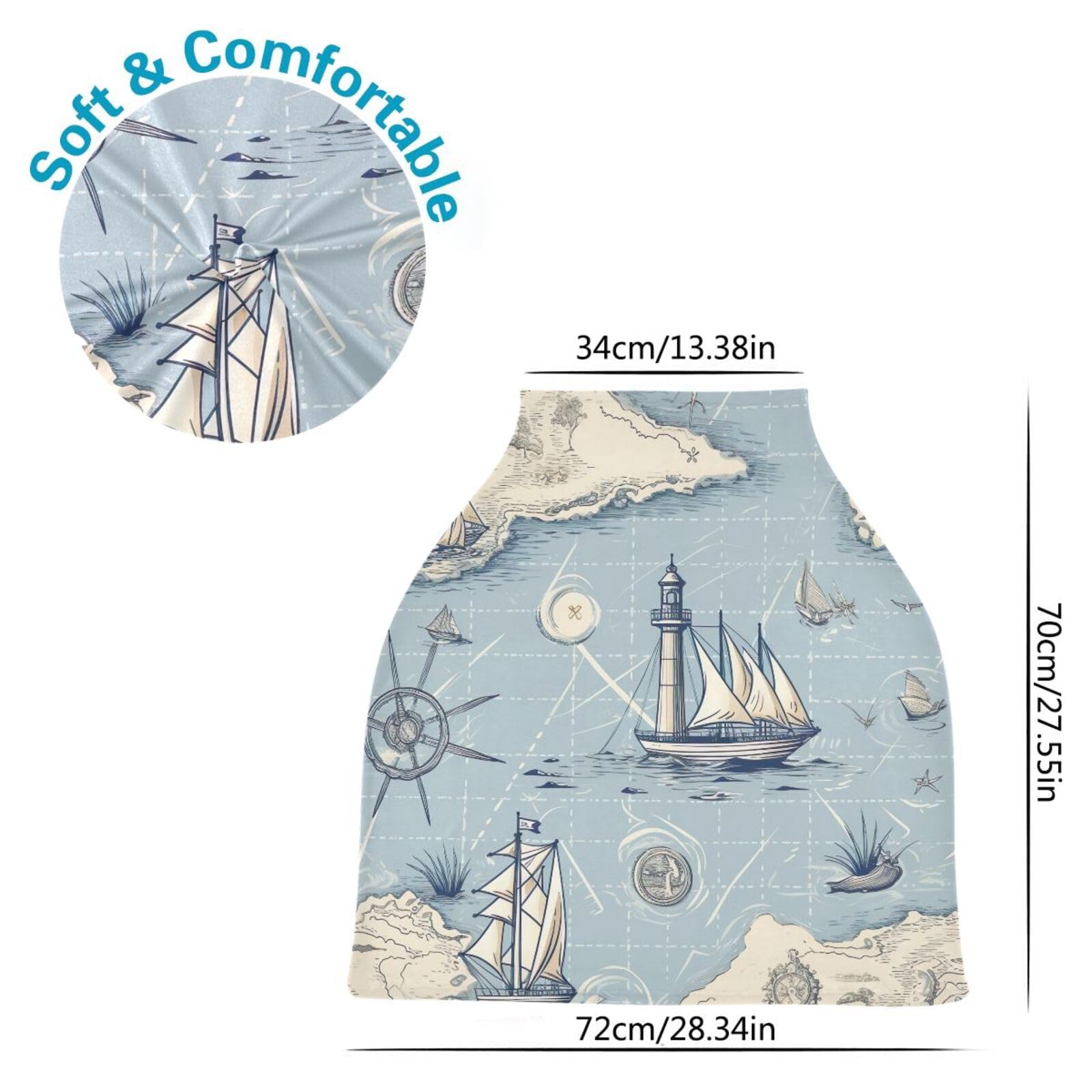 xigua Nautical Map Baby Car Seat Covers, Breathable Breastfeeding Covers - Car Seat Covers for Babies, Multi-use Nursing Cover