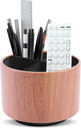 Miniatura 21 de Organizador redondo de cuero para suministros de arte, soporte para control remoto, giro de 360 grados, soporte multifuncional para lápices, 4