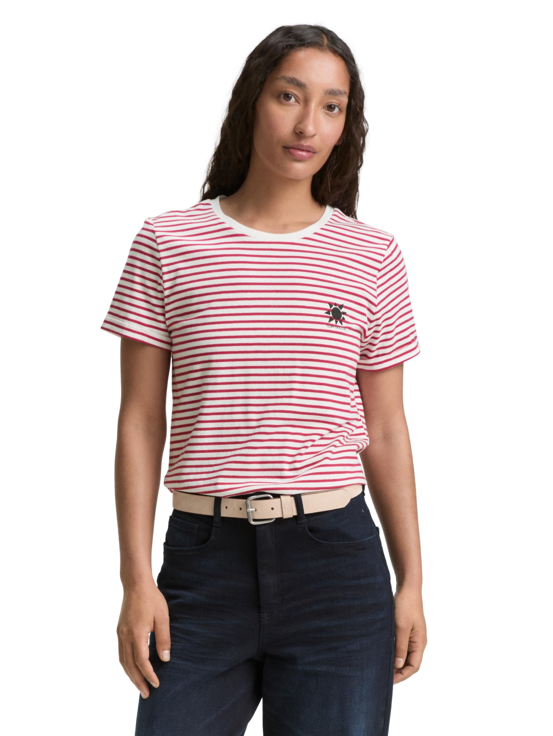 TOM TAILOR Women's T-Shirt, 38149 - Red White Irregular Stripe, XS