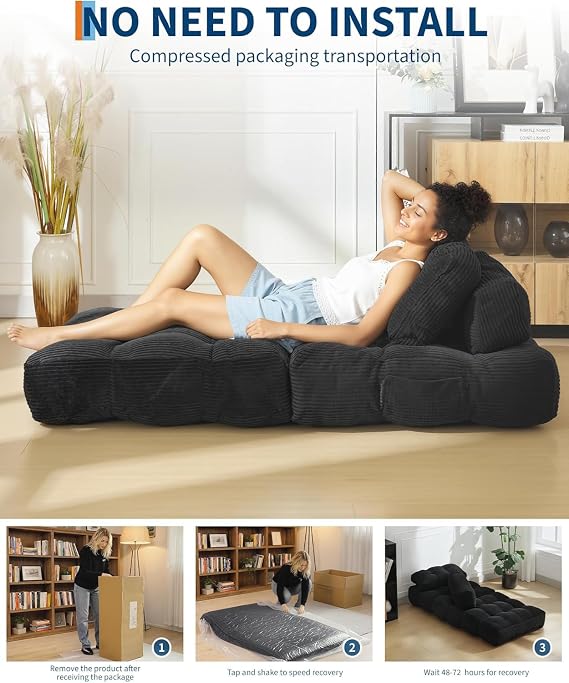 Folding Sofa Bed, Convertible Sleeper Chair with Pillow Foldable Mattress with Back Support, Portable Fold Out Chair Bed Comfy Floor Sofa Lounge Shredded Foam Mattress for Living Room Bedroom