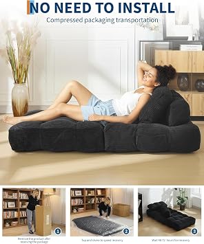 Folding Sofa Bed, Convertible Sleeper Chair with Pillow Foldable Mattress with Back Support, Portable Fold Out Chair Bed Comfy Floor Sofa Lounge Shredded Foam Mattress for Living Room Bedroom