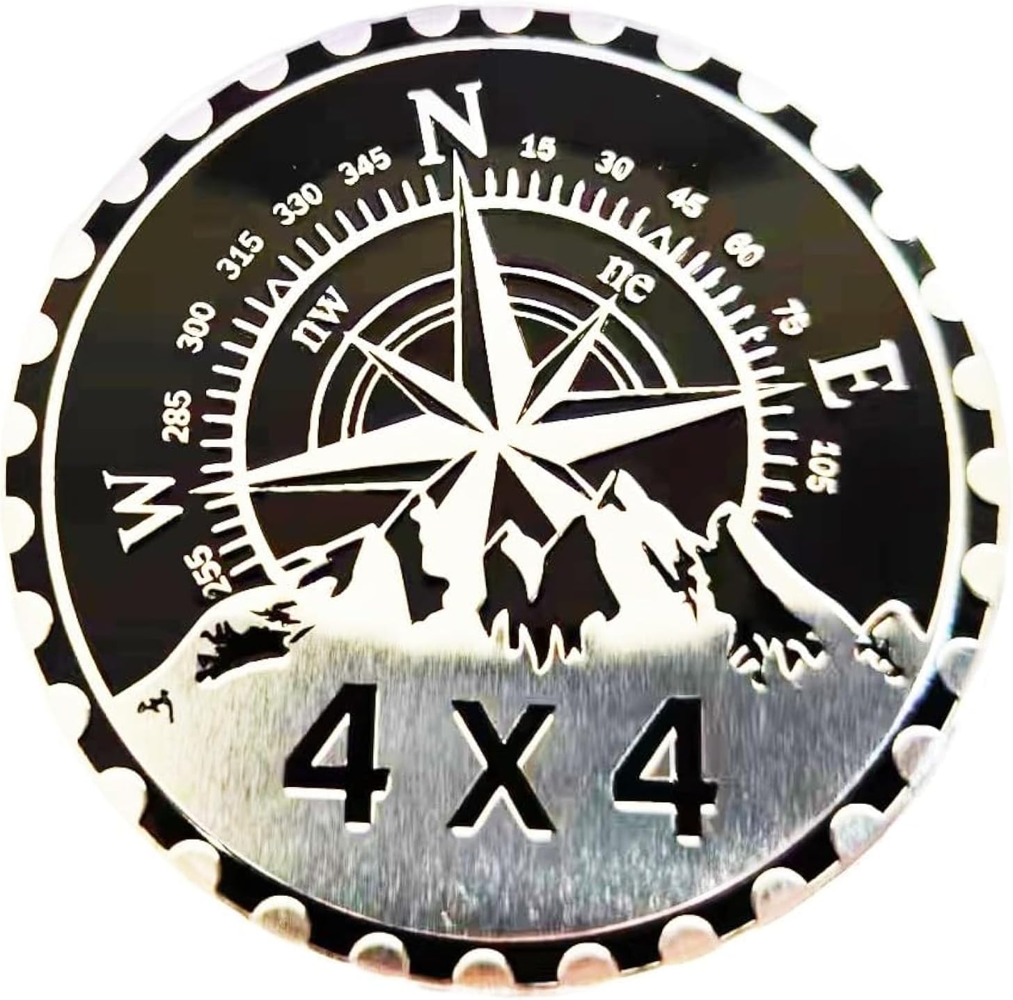 4 x 4 Metal Automotive Badge 3D Metal Car Emblems Emblems Round Emblem Decals Car Badge Decals Stickers Compatible with Vehicles Jeep Wrangler Vehicles Trucks SUV RV Decorations (W N E-Rated)