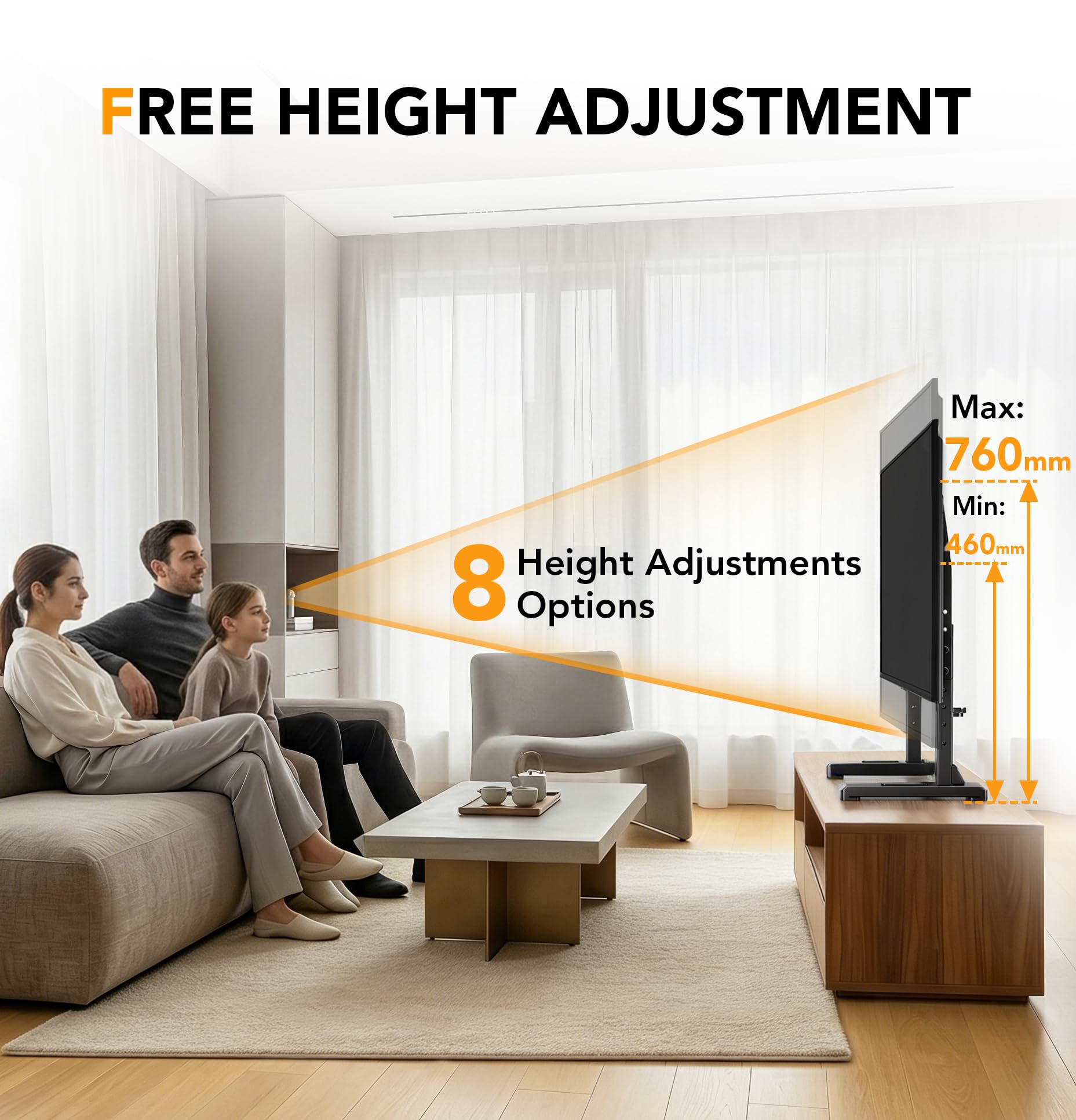 Hemudu Supporto Piedistallo TV per Televisori da 22-75 pollici LED OLED TV | Supporto TV da Tavolo Altezza Regolabile fino a 50kg, MAX VESA 400x400mm, HT12B-001E