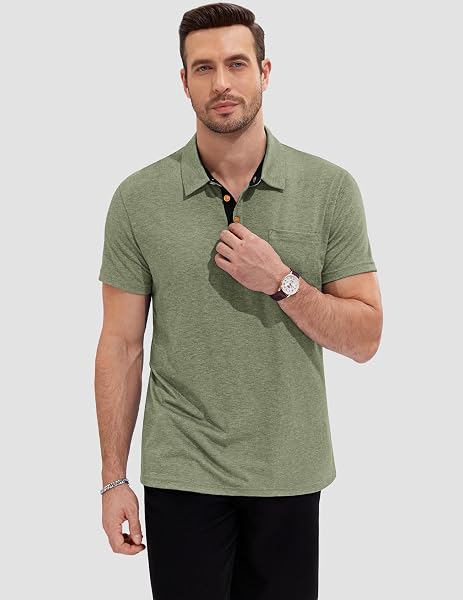 TARAINYA Polo Homme Coton Manches Courtes avec Poche Confortable Doux Tee-Shirt Été - 3