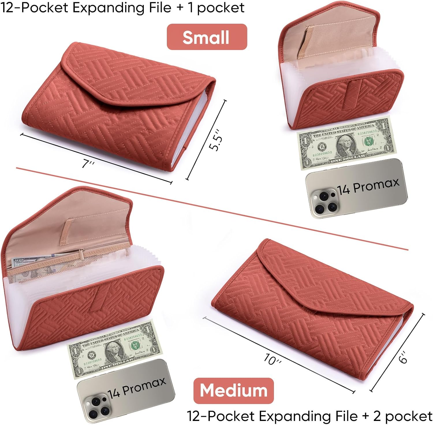 Fabric Bill Organizer with Pockets 10x6 Receipt Organizer for Business - Receipt Holder Organizer - Cash Organizer -Coupon Holder - Money Organizer for Cash- Small Accordion File Organizer