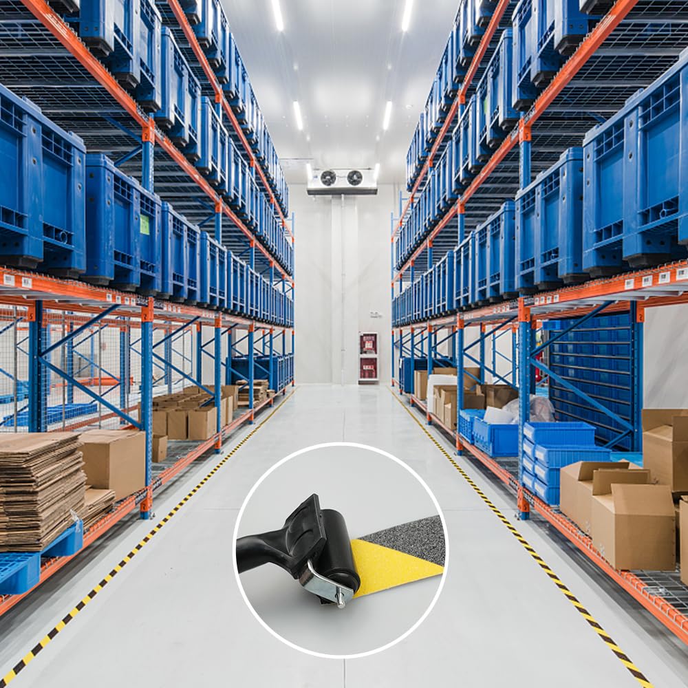 Nastro Antiscivolo Giallo E Nero - 2 Rotoli Da 5 Cm X 10 M + Rullo Di Gomma - Foto 10