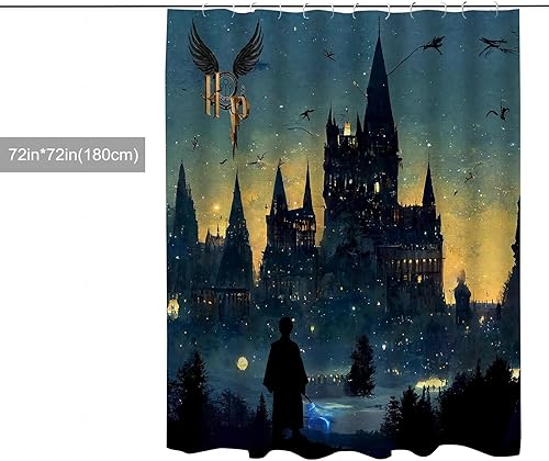 Miniatura 3 de Cortina de ducha de castillo de Halloween para baño, para mujeres y hombres, cortina de ducha impermeable con 12 ganchos para decoración del hogar,