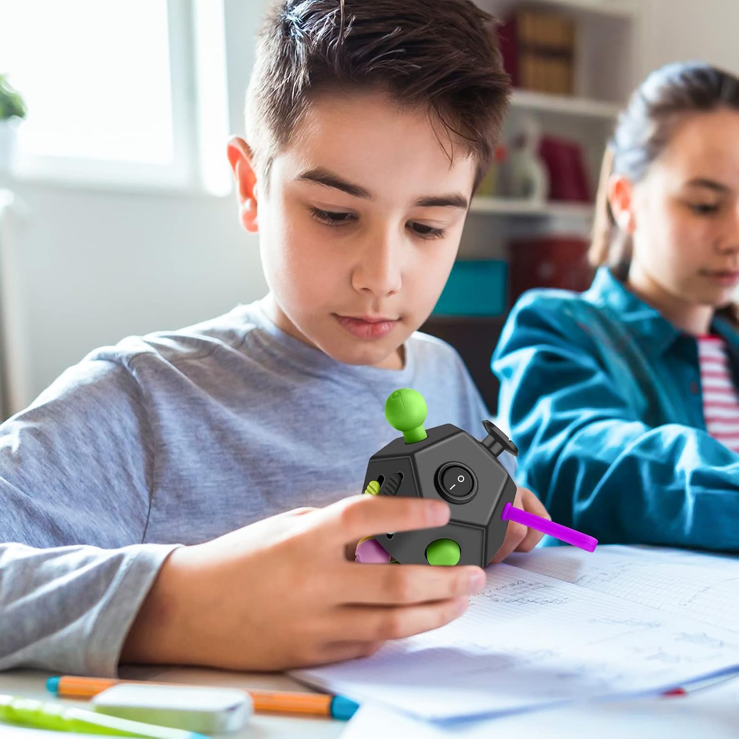 12 Sided Fidget Cube 2 Pack Fidget Dodecagon Toy Relieves Stress Game for Kids and Adults, Anxiety Anti and Kill Time for ADD, ADHD, OCD, Autism