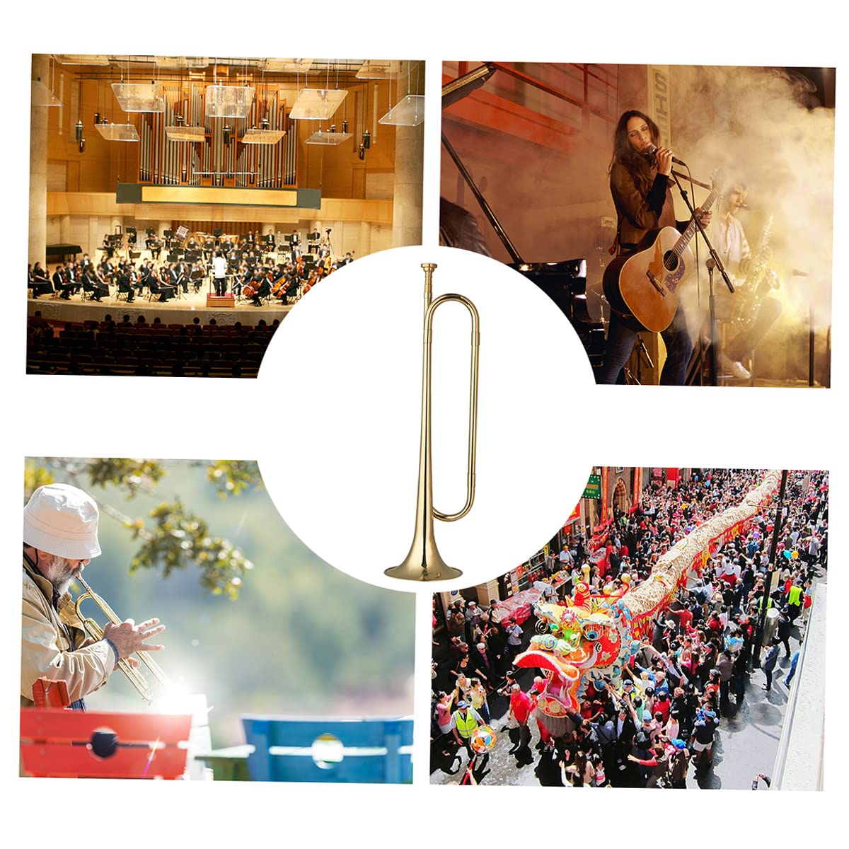 clairon musical,HUIOP Laiton C Bugle Call plaqué or Trompette Corne avec embout Instrument de musique pour débutants School Band Orchestre militaire (18,7 pouces),trompette