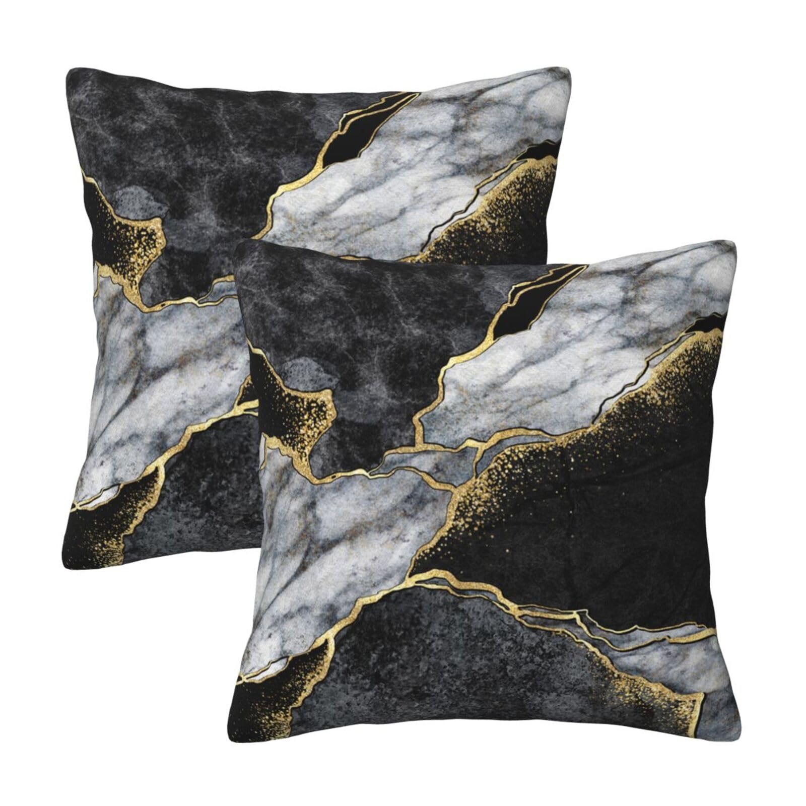 Lcokin Marble Black and Gold Throw Pillow Covers 18x18 in Set of 2, Decor Black Grey Pillow Case Square Cushion Covers for Sofa Bed Couch Living Room