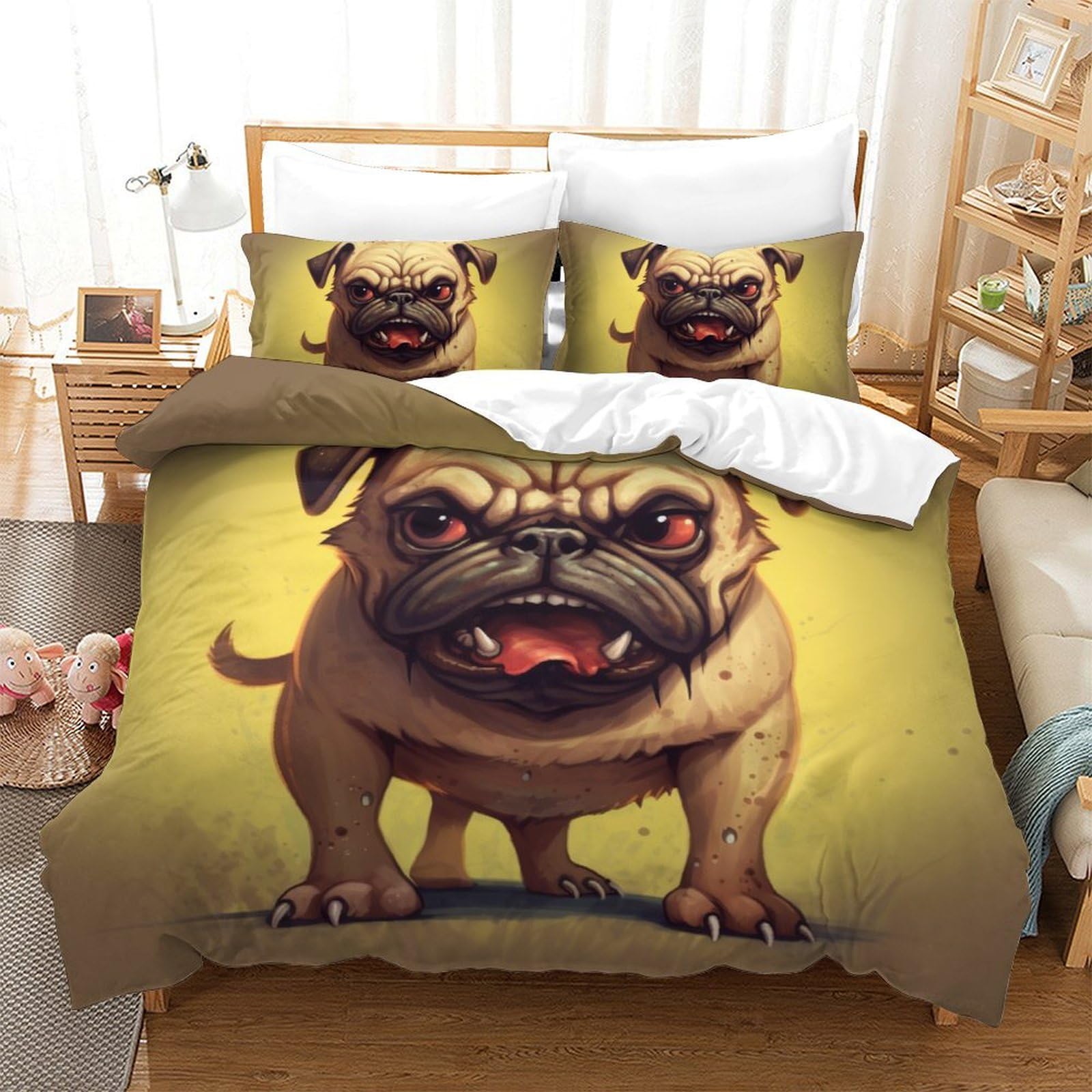 Housse de couette bouledogue français fermeture éclair microfibre