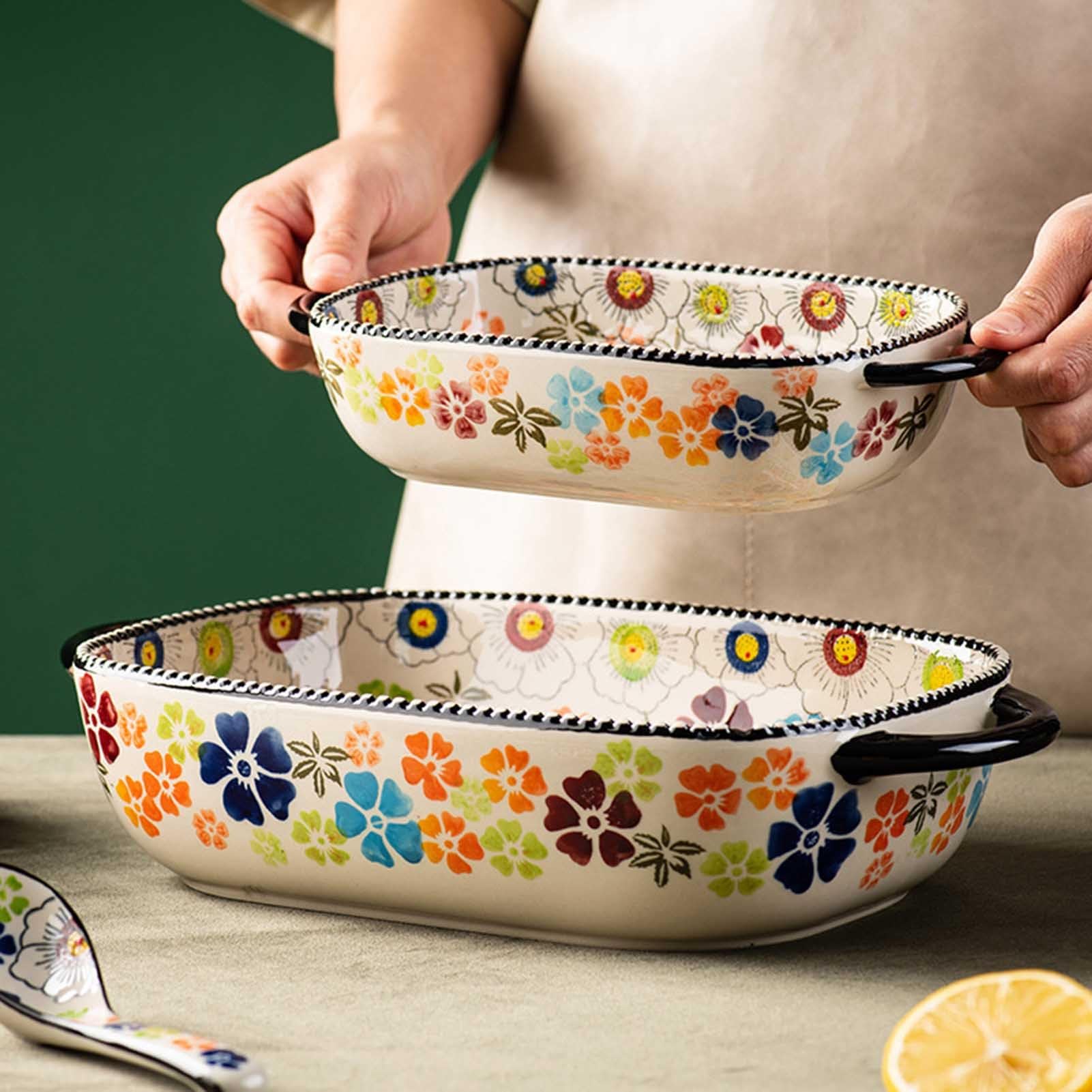 Teglie per Lasagne, Teglia da Forno in Ceramica Adatta al Forno e al microonde, Rettangolare con Manici, Diverse Misure(1830ml)