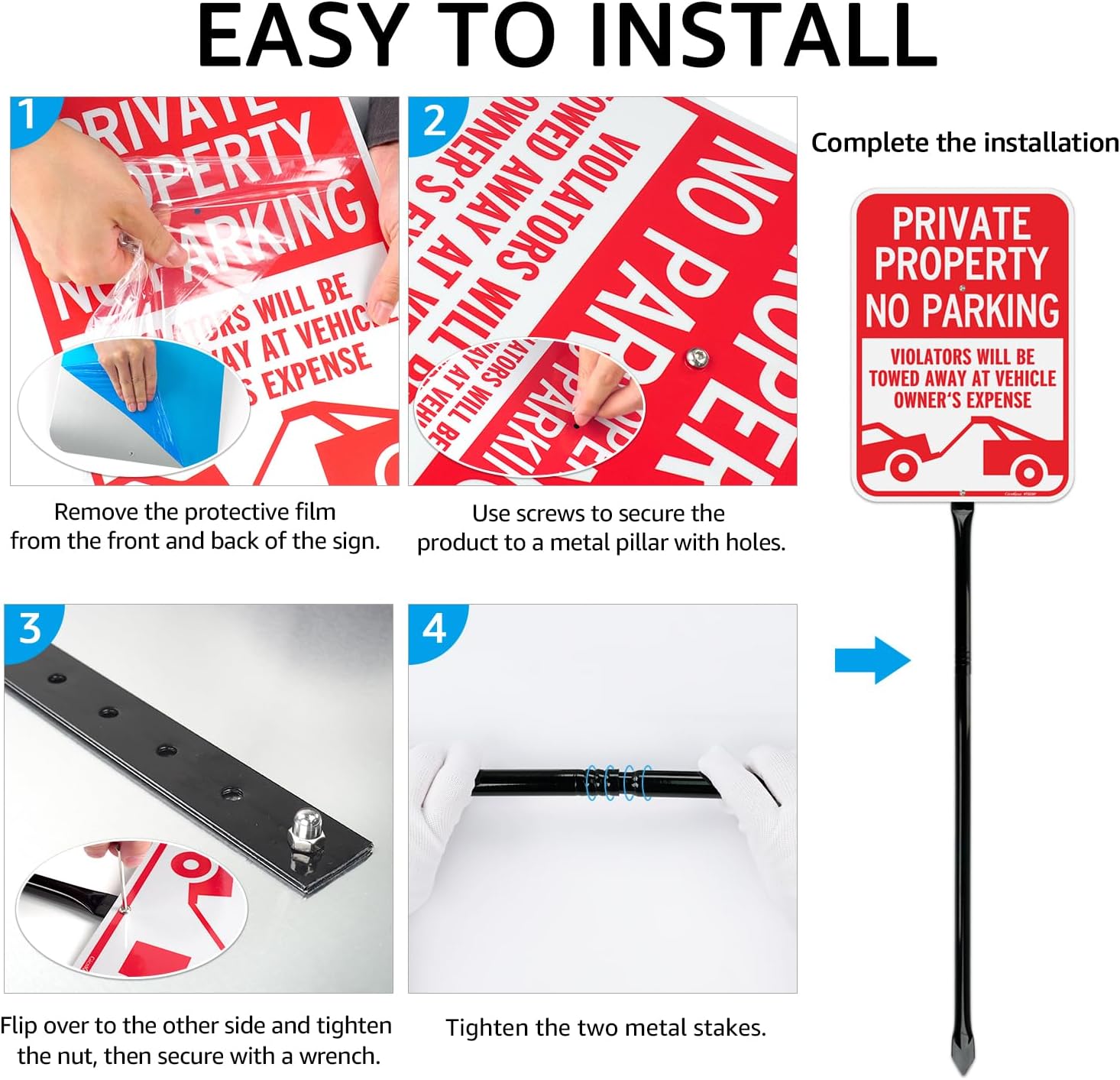 GicnKeuz Private Property No Parking Signs with 36" Heavy Duty Metal Stakes, 14"x10"No Parking - Will Be Towed Sign .040 Aluminum Reflective Signs, Fade Resistant/Waterproof, Including Screws, Easy to Install, Outdoor Use (2 Pack)