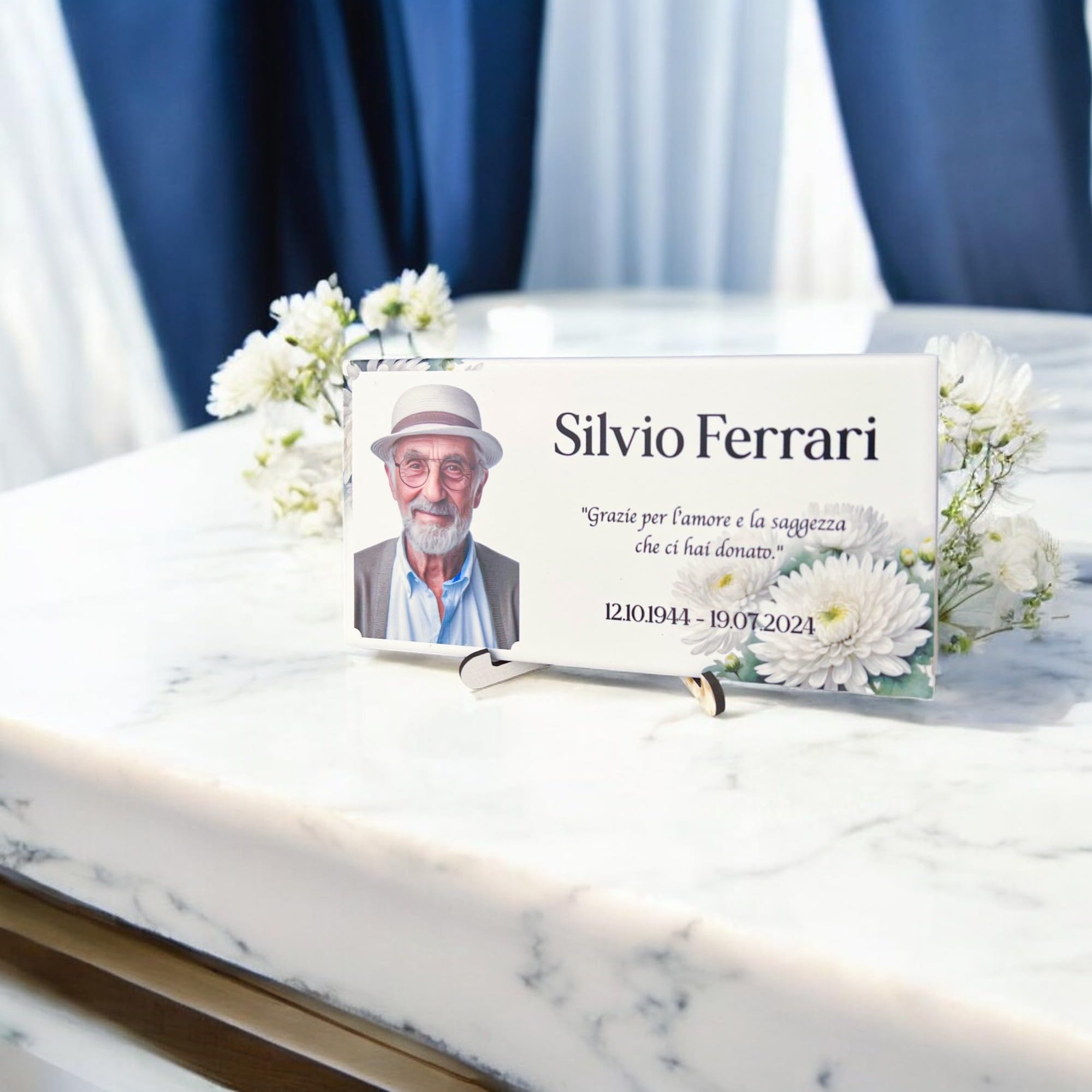 Targa Commemorativa Personalizzabile Gres Porcellanato Modello marmo Misura 10x20 cm per Lapide Personalizzata, Foto ceramica per Targa cimitero , con foto, nome, date e dedica effetto marmo lucido