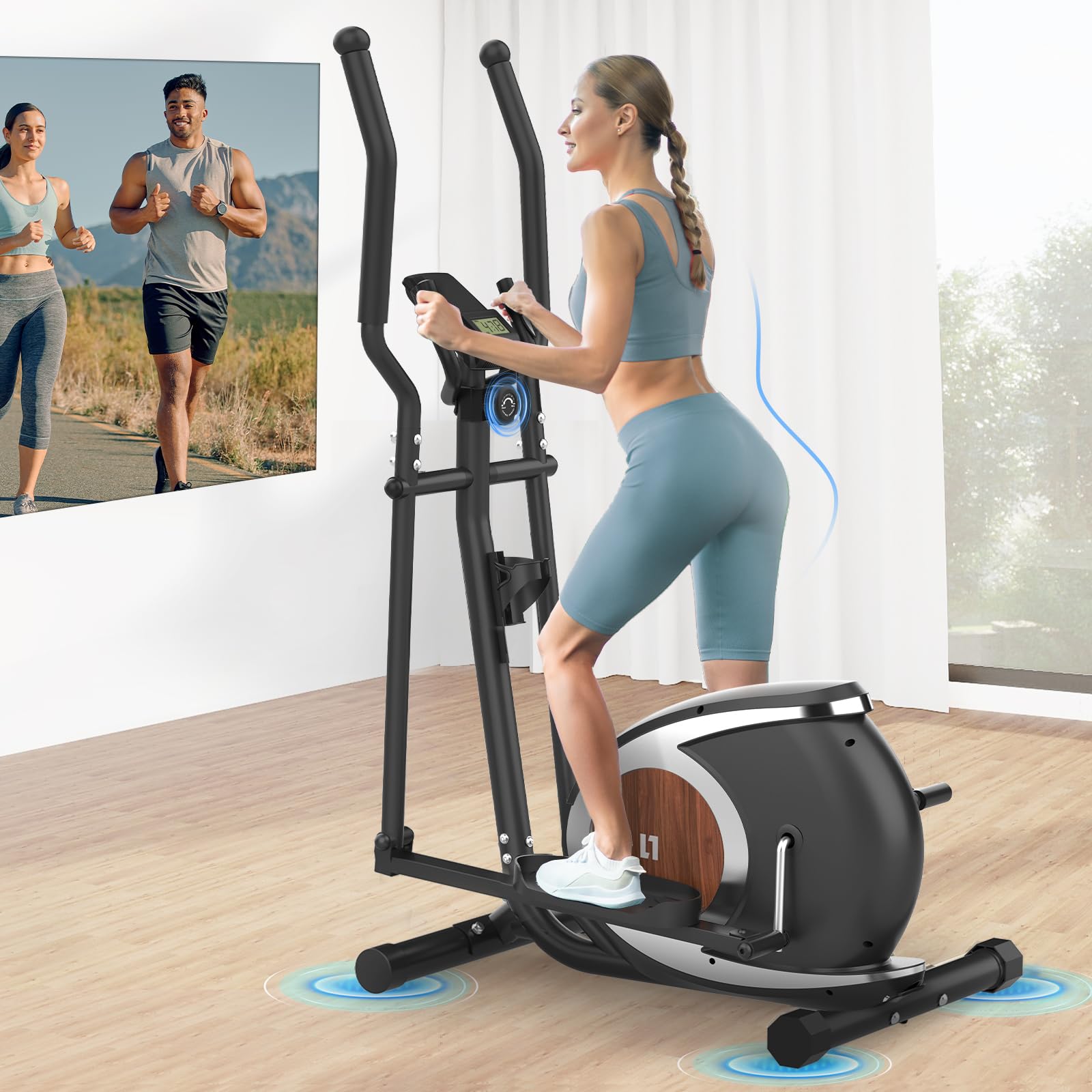 Ellittiche Magnetico con 16 Livelli di Resistenza, Macchina Ellittica Ultra-silenziosa Per la Casa, Monitor LCD, Portabottiglie, Capacità di Carico 120KG