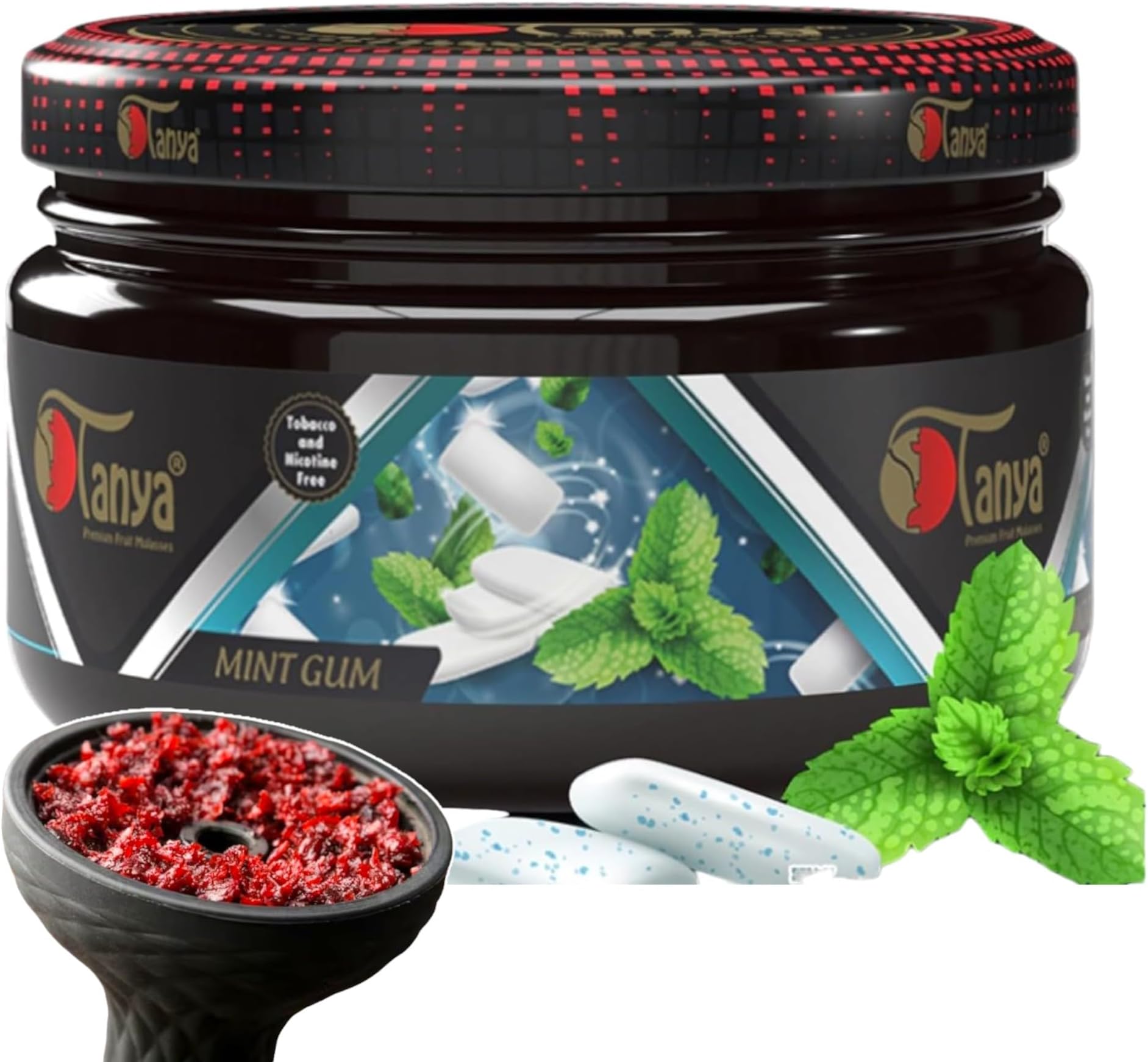 Tanya Herbal 100% Nicotine And Tobacco Free Shisha Hookah Flavors 250G Reusable Premium Jars (Mint Gum)