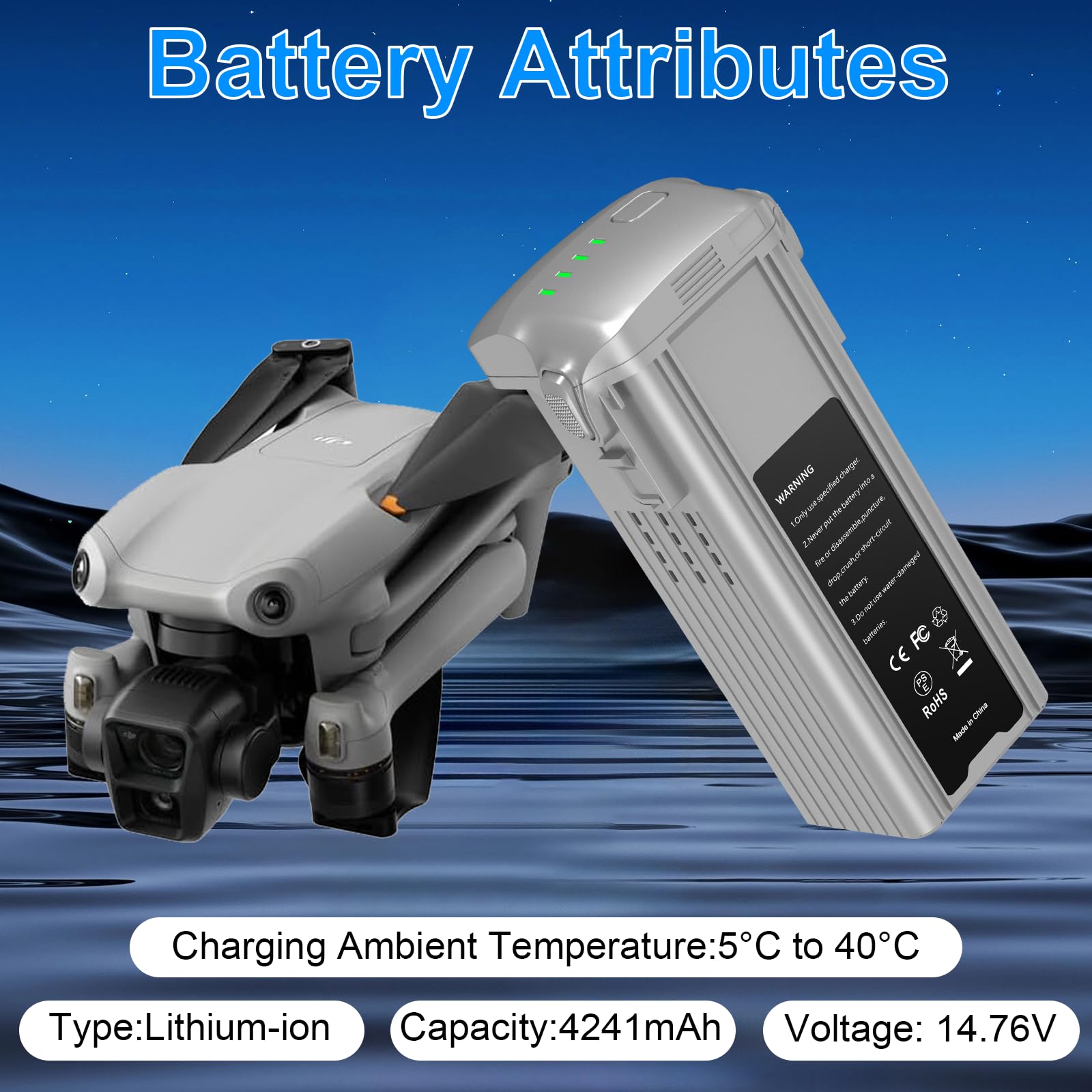 Batteria di volo intelligente Air 3 Series da 4241 mAh 14,76 V per drone DJI Air 3/Air 3S, tempo di volo massimo 46 minuti