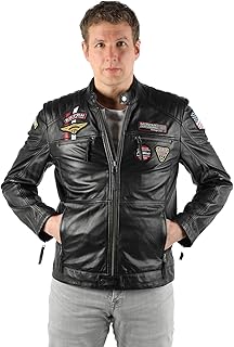 MONOMOI Lederjacke Herren Echtleder, Biker Lederjacke „Stefan“ Herren, schwarz, rot, Motorradjacke Herren mit Protektoren,...