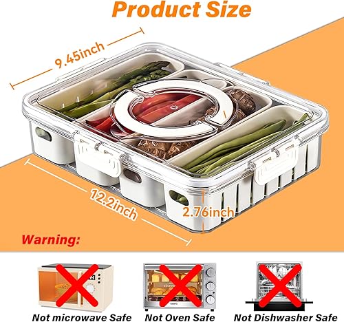 Miniatura 3 de Contenedores portátiles de almacenamiento de frutas para refrigerador, contenedor de caja de aperitivos de 4 compartimentos, bandeja dividida sin