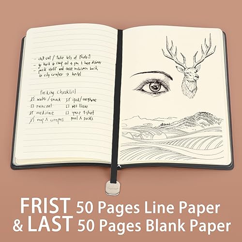 Miniatura 3 de Toplive Cuaderno A5 con cubierta de cuero suave y flexible, con forro grueso y papel en blanco, doble diseño, 8.26 x 5.7 pulgadas, con marcador de