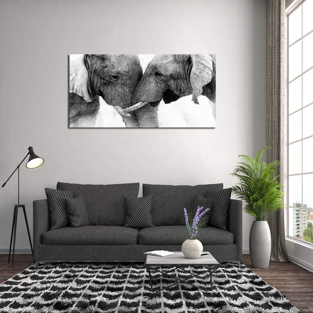 DZL Art D73062 Black and White Elephants Entwine Wall Art Canvas Painting Ready to Hang for Living Room Bedroom Office Wall Decor Home Decoration - Image 4
