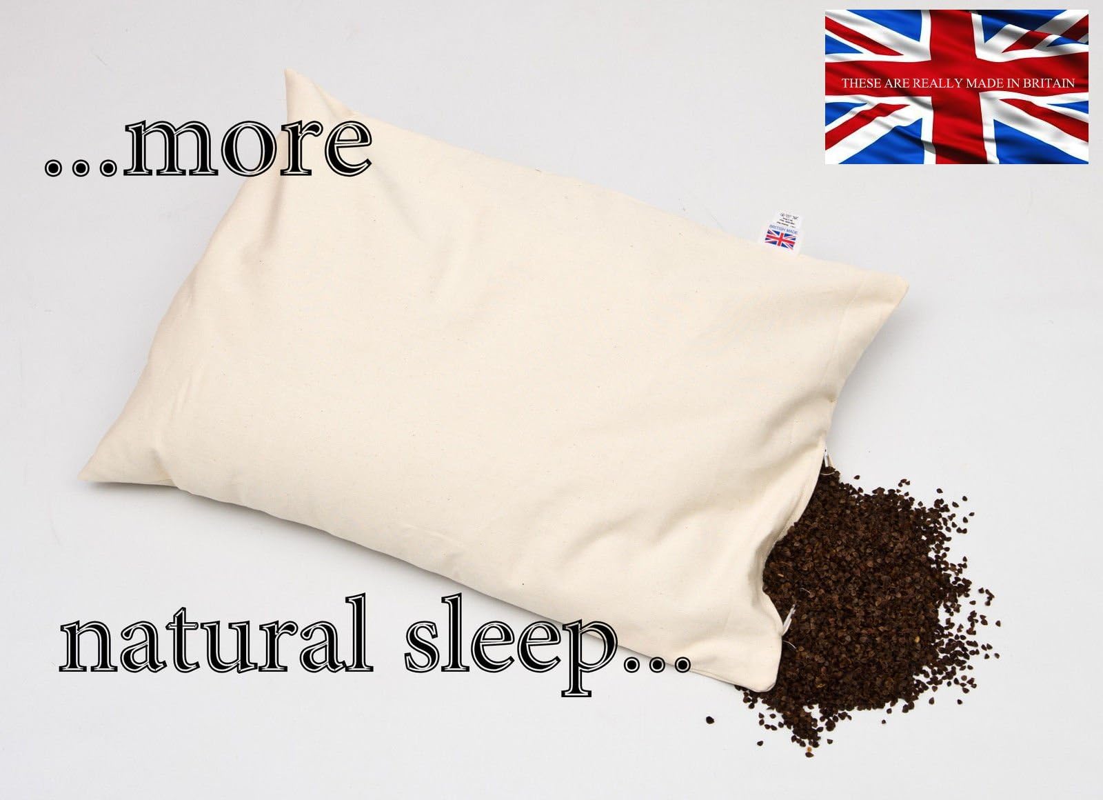 British Made Organic Buckwheat Husk Pillow – Large 28” x 17” (71 x 43 cm), 3.6kg – Naturally Breathable, Firm Support.