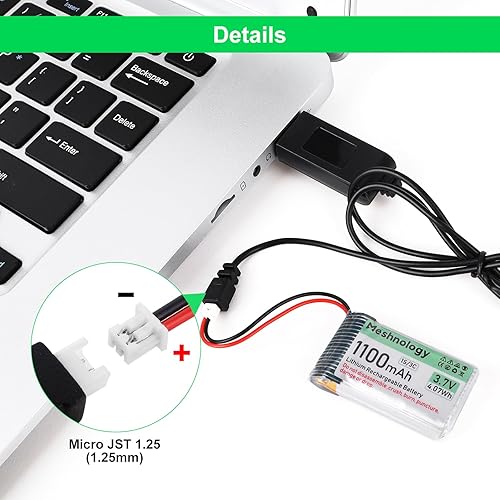Miniatura 4 de Batería Li de 3.7 V 1100 mAh con cable de cargador USB 102540 1S LiPo batería con placa de protección, cinta de goma aislada y enchufe micro JST