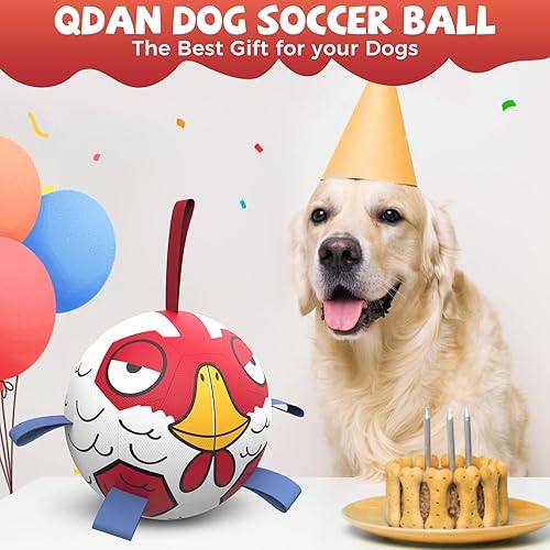Miniatura 4 de QDAN Pelota de fútbol con correas para perros de pollo, juguetes interactivos para perros al aire libre para tira y afloja, regalos de cumpleaños