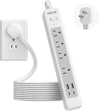 VINTAR 2 Prong Power Strip, 2 Prong to 3 Prong Outlet Adapter, 10ft Extension Cord with 4 Outlets & 4 USB2 USB-C, 1440J Flat Plug Two Prong Surge Protector, Wall Mountable Ideal for Old House