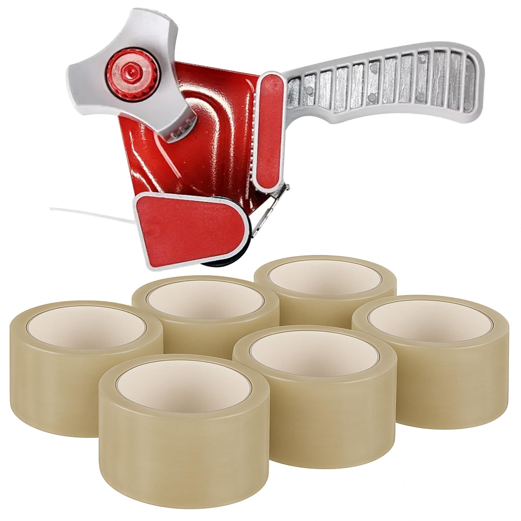 EPISENT Packaging Tape Gun Dispenser with 6 Clear Packing Tape Rolls, Heavy Duty Tape Dispenser for Parcel Boxes, 48 mm x 66 m