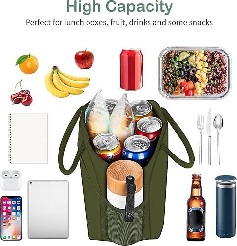 Miniatura 3 de DALINDA Lonchera para mujeres y hombres, reutilizable, aislada, alta capacidad, para viajes, trabajo, picnic, verde militar