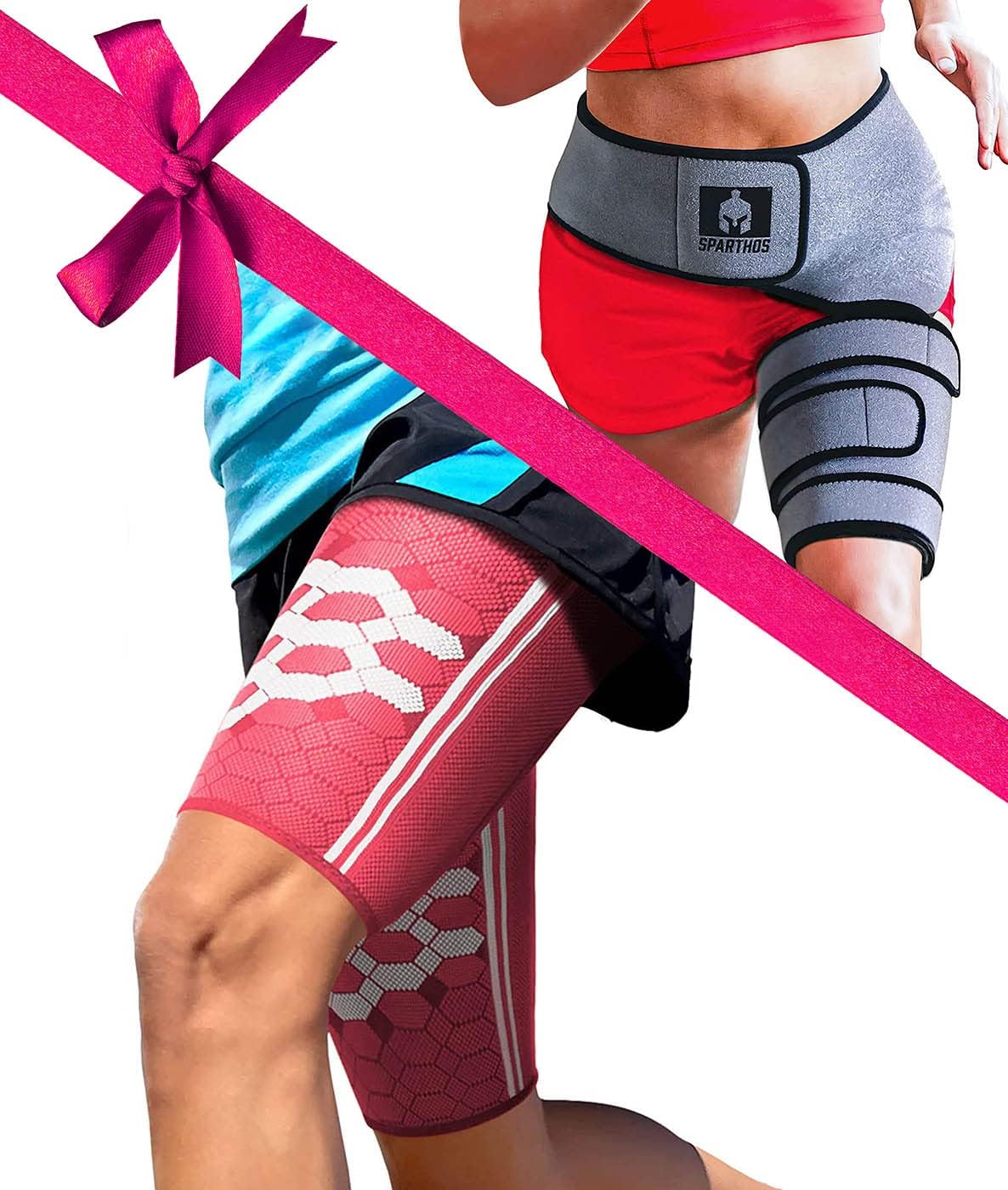 Sparthos Thigh Compression Sleeves [Flamingo Pink - XXL] x Hip Brace [Left Leg]