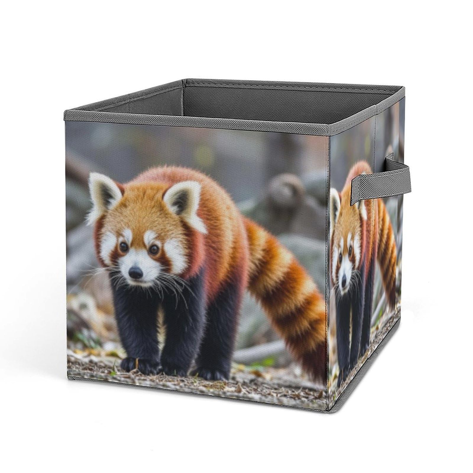 BTCOWZRV Little Red Panda Animal Cube Storage Bins - 11 Inch Heavy Duty Fabric Closet Bins for Shelves, Cube Organizer - Collapsible Storage Boxes with Handle Decorative Clothing Storage Baskets