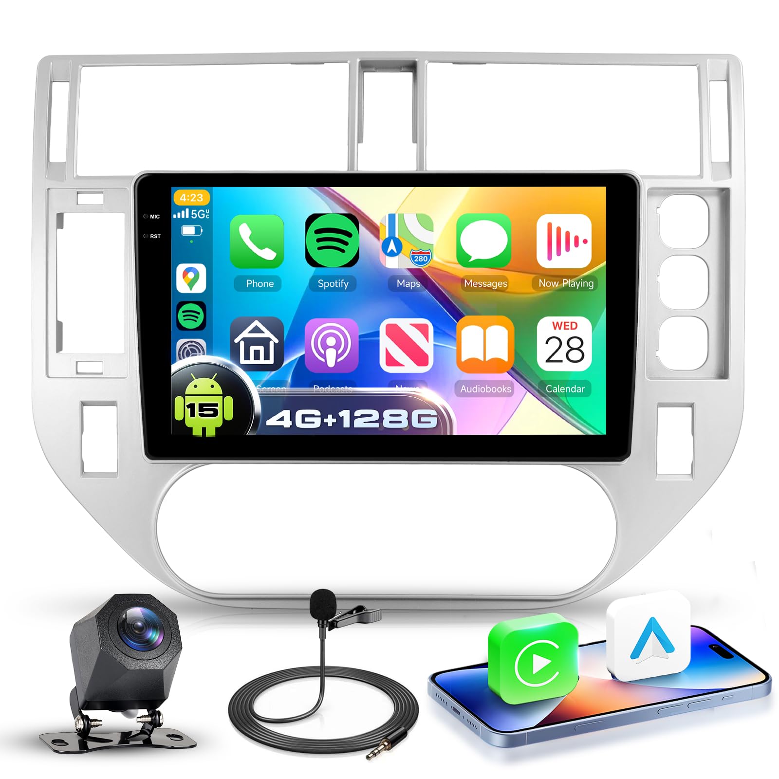 VECHTEL 4G+128G Autoradio Android 15 per Ford Kuga Escape 2008-2012, 9'' In-Cell HD Schermo Tactile co Carplay Android Auto senza Fili, Stereo Auto co GPS Wi-Fi USB Bluetooth Radio FM RDS Retrocamera