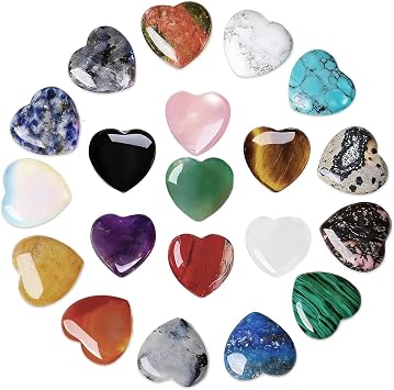 20 PCS Heart Healing Crystals Gemstones, Crystal Gifts for Women Love Heart Crystals, Hearts Shape Reiki Spiritual Polished Quartz for Valentines Birthday Party Favors Spring Blessings Meditation