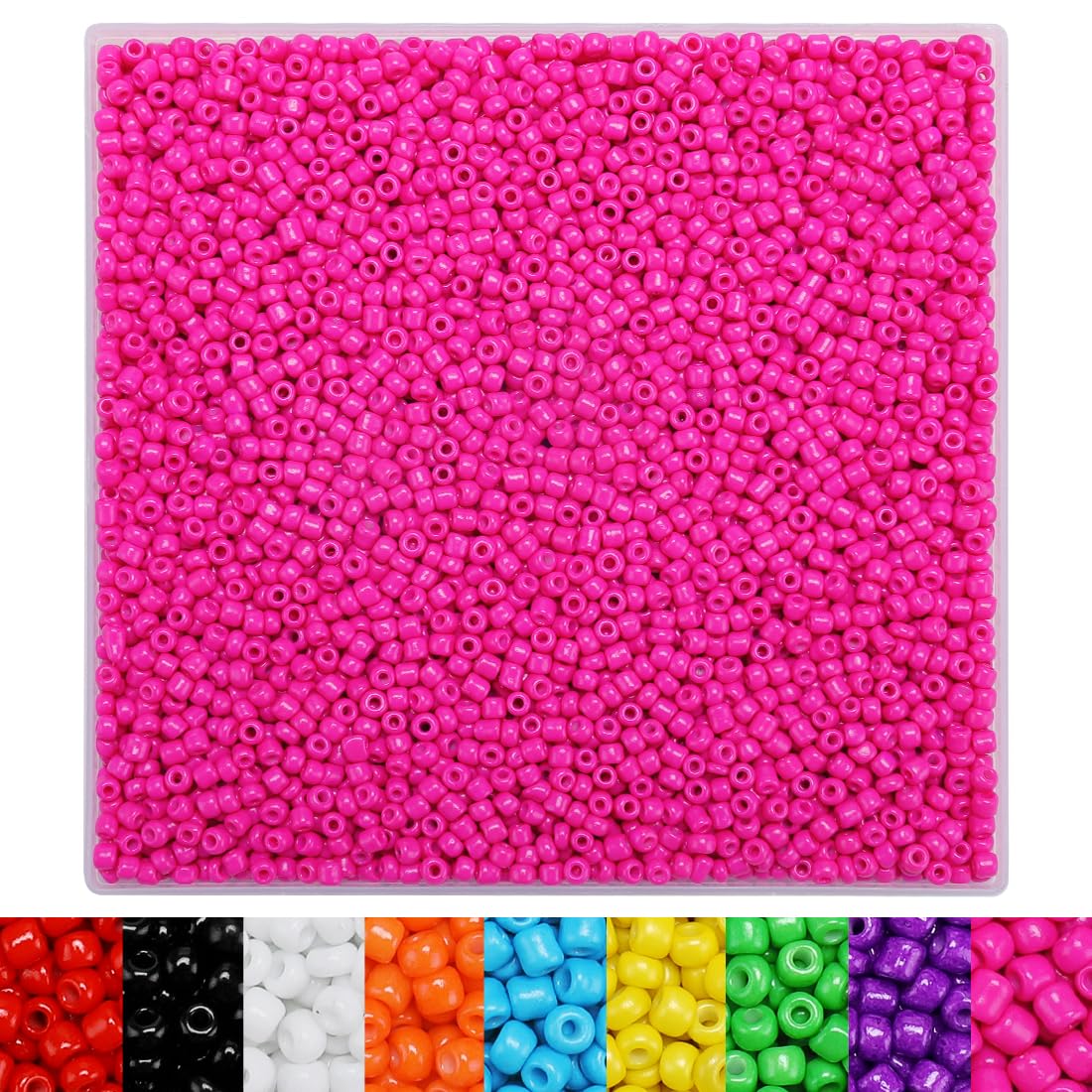 IOOLEEMHot Pink Seed Beads, 4000+pcs 3mm Glass Seed Beads, Seed Beads for Jewelry Making, Glass Beads for Jewelry Making, Seed Beads for Bracelets, Beads for Bracelets Making.