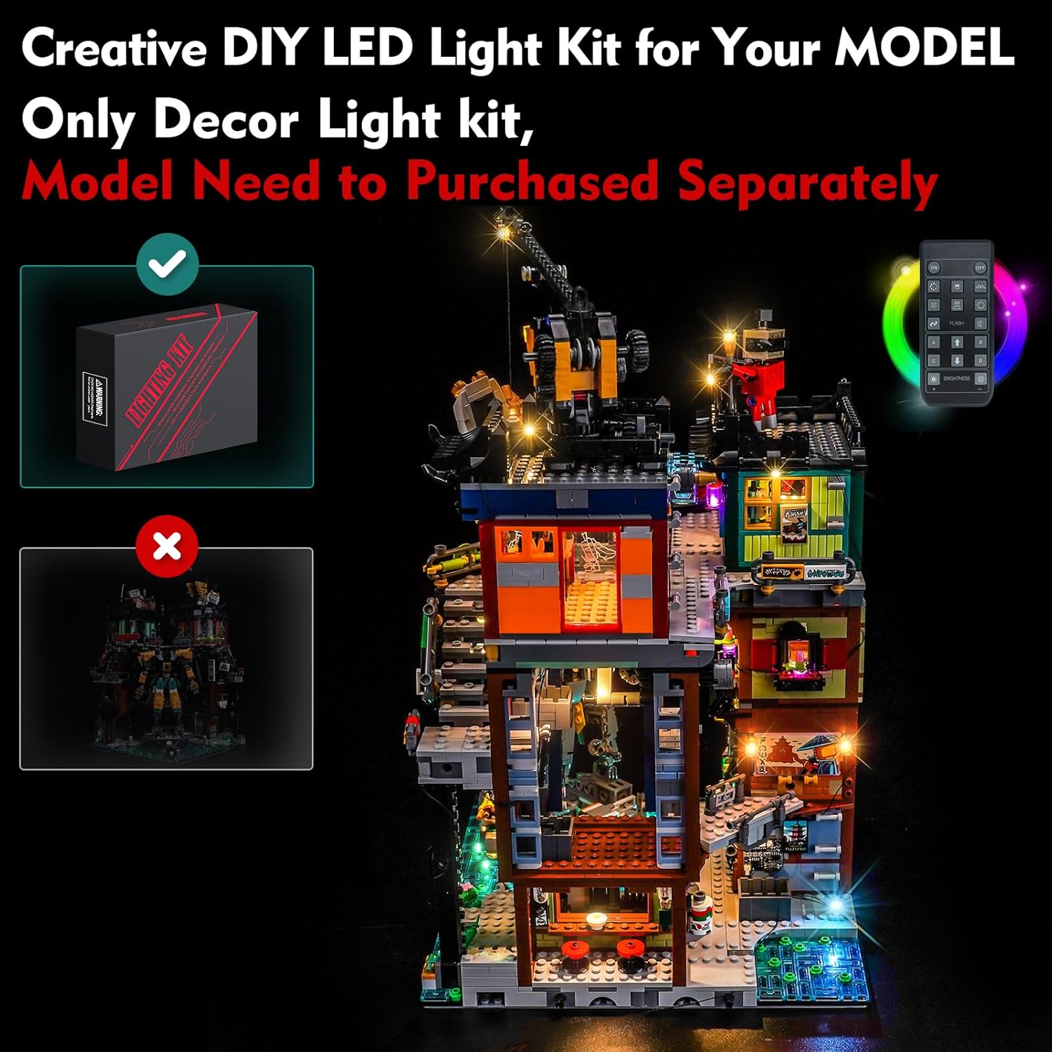 Light kit Compatible with Lego 71837 NINJAGO City Workshops - No Model Only Light, LED Lighting Accessories Compatible with Lego Bubble Ninja City Workshop 71837 Set (RC Version)