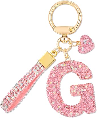 MWOOT Pink Car Keychains Gift for Women Girls Initial Letter Keychain Cute Bling Keychains keyrings Bling Letter Pendant for Purse Backpack Handbag Charms