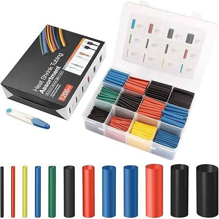 1200 pcs Heat Shrink Tubing Set Ratio 2: 1 Insulation Protection Flame Retardant Heat Shrink Tube Sleeving Wrap Car Electrical Cable Wire Kit Set PE Box and Scissors Provided 12 Size & 5 Colour
