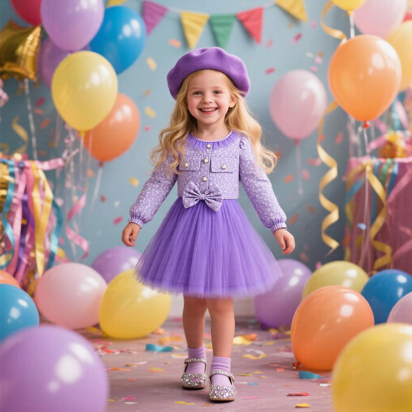 Yanmucy Ragazze Abiti e Cappotto Set 2 Pezzi Textured Stampa Floreale Abiti Manica Lunga Cardigan Neonata Vestiti per 2-8 Anni