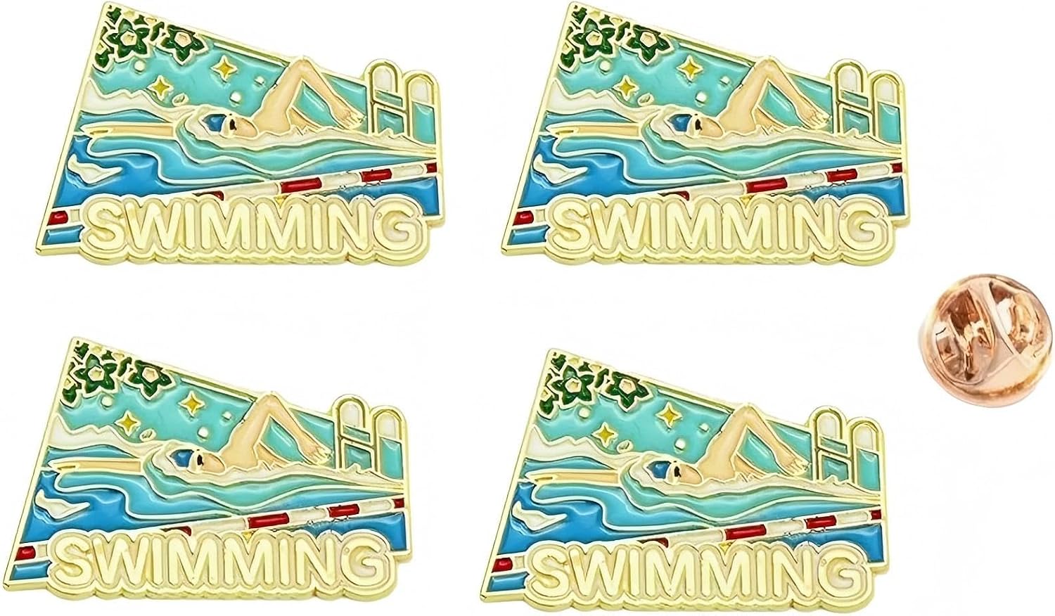 4 Pcs Swimming Enamel Pins, Sports Event Commemorative Button Pins, Swimmers Athletes Backpacks Clothes Boxes Accessories