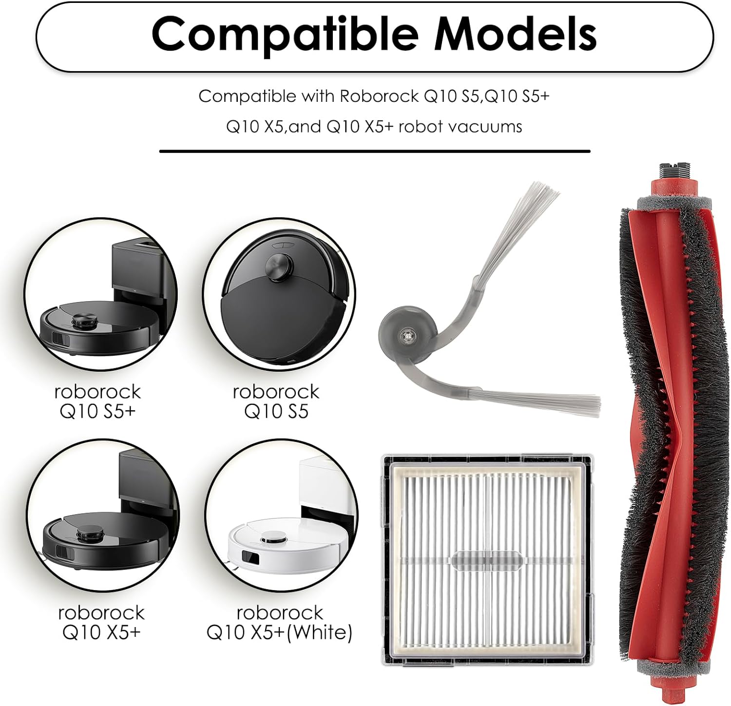 (10 Pack) Q10 S5 Replacement Parts Compatible with Roborock Q10 X5 Robot Vacuum Cleaner, 1 Roller Brush, 6 Side Brushes, 3 HEPA Filters, Accessories Kit