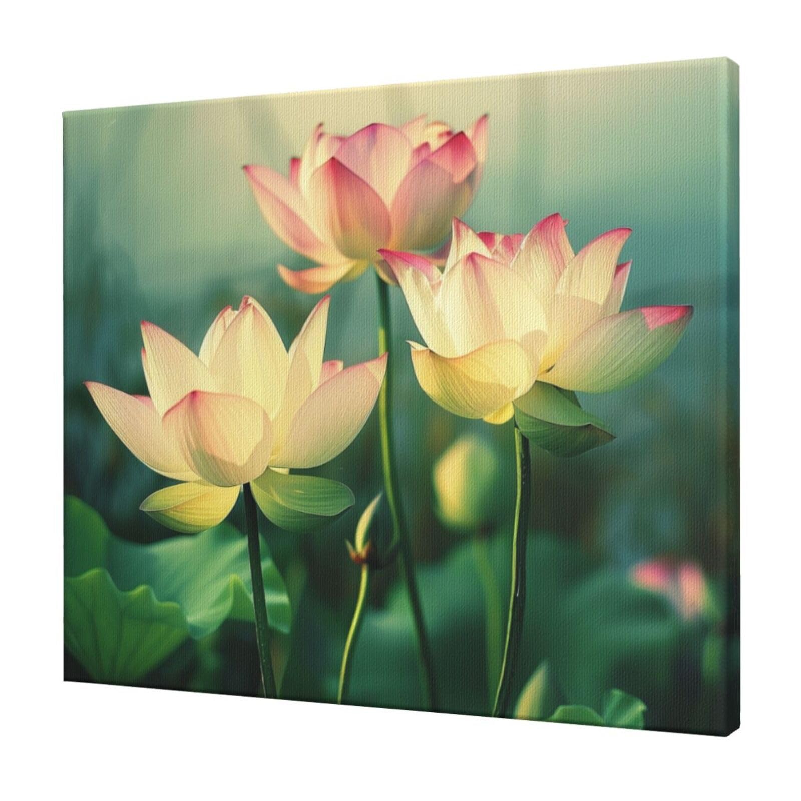 YKLJG lotus flower Printed Wall Art Canvas Prints 60x50 CM Wooden Framed Picture Painting Artwork for Bedroom Kitchen Home Office Decor