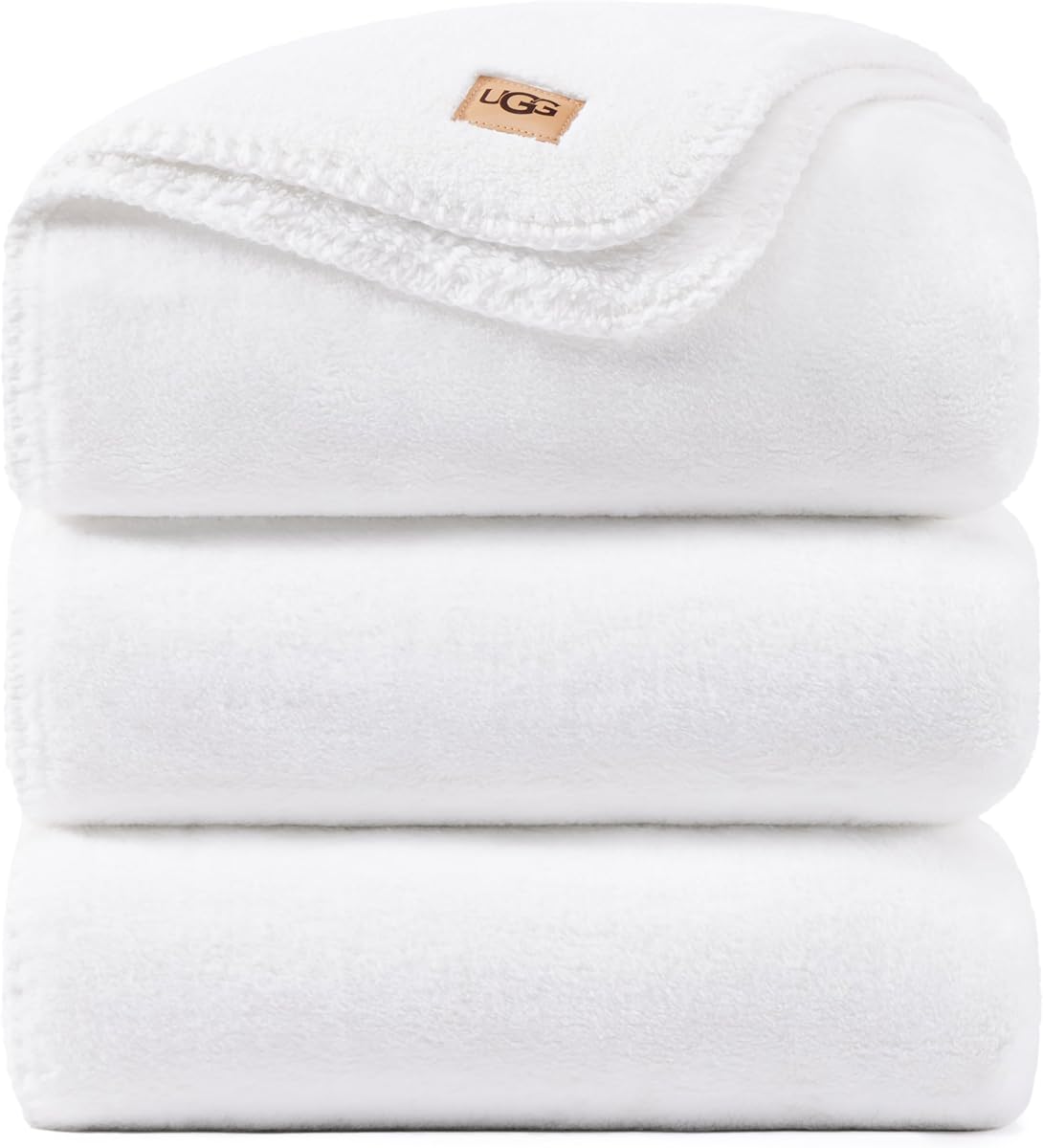UGG Whitecap King Blanket, Plush Fleece, 110" x 90", White | Fits King & California King Beds, Buttery Soft, Reversible Plush Fleece, OEKO-TEX Compliant, Warm & Cozy, Year-Round