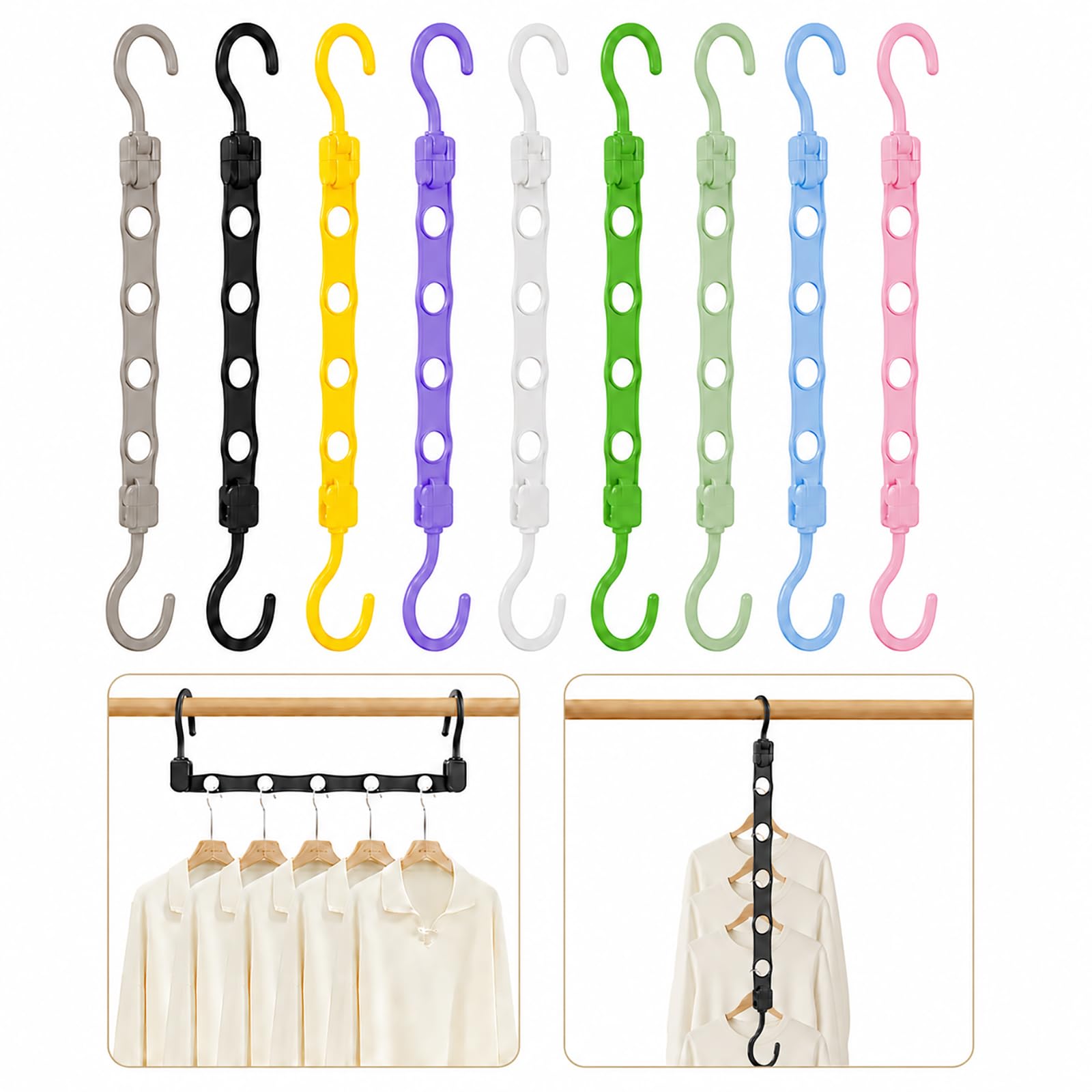 Kaizuca 9 Pack Space Saving Hangers, Plastic Clothes Hangers, Non-Slip and Upgraded Wardrobe Organizer for Dorm Room and Bedroom