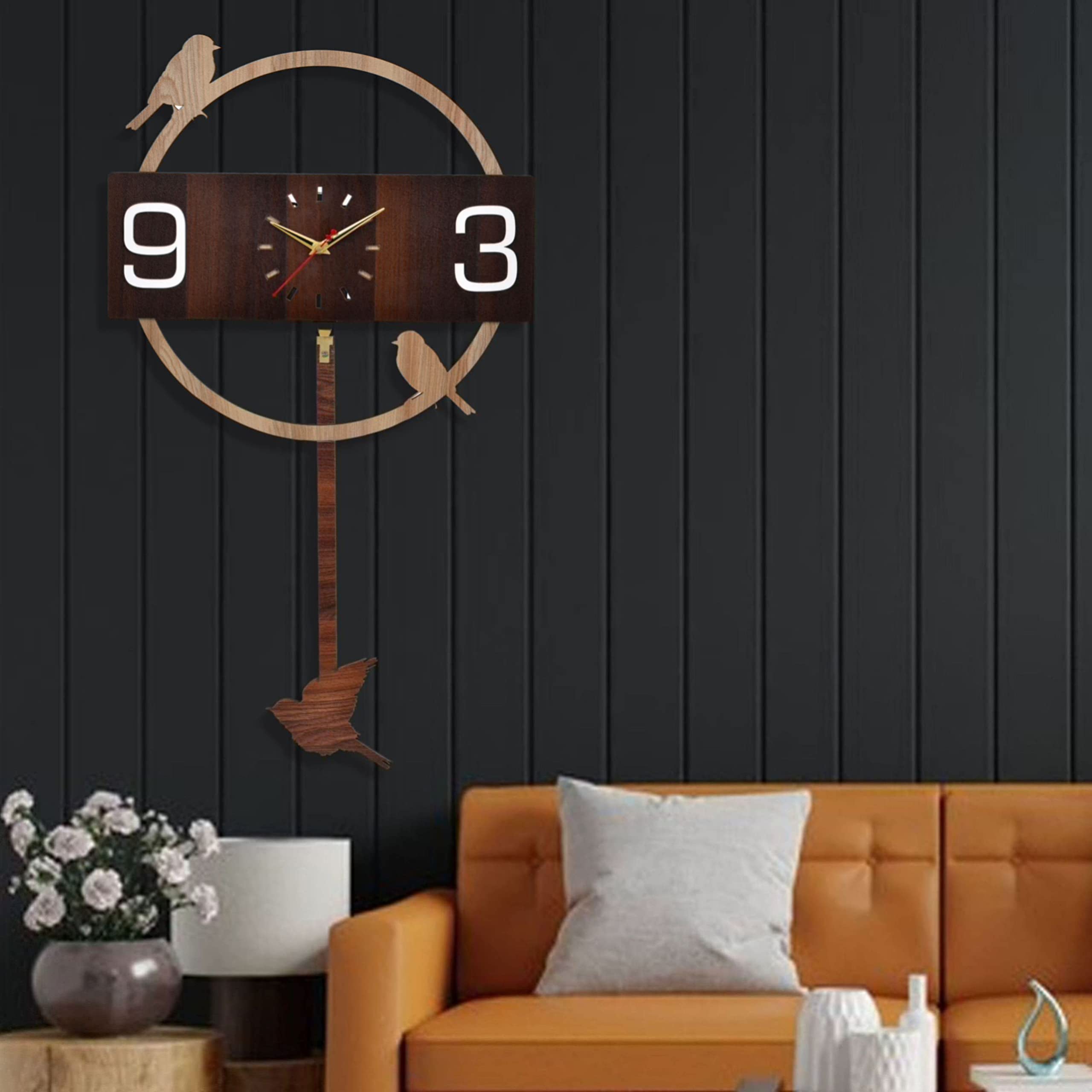 Estron Analog Latest Stylish New Models Wall Clock for Home Living Room Hall Bedroom (Size Height 29 CM X Width 41 CM)- Home Decor Medium Size Wall Clock 1003 MZC 01