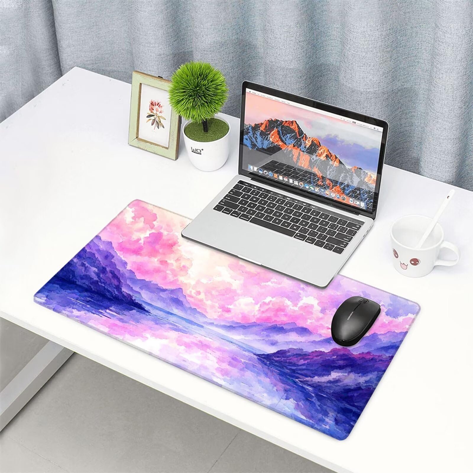 Tappetino Mouse Rosa Tappetino Scrivania Montagna Tappetino Mouse Gaming Confortevole Superficie Superfine Poliestere Fibra Base Solida in Gomma per Presa Salda Lavabile Mouse Pad 1200x600x3mm H2-93