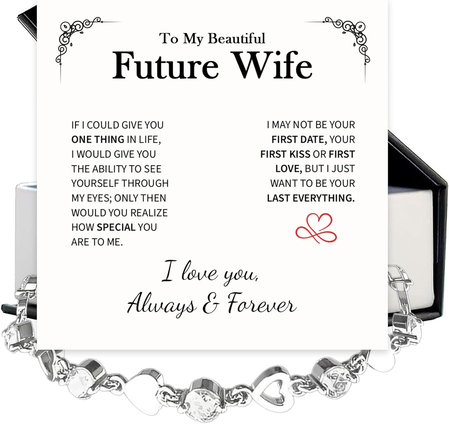 To My Future Wife Bracelet – Elegant Heart Crystal Bracelet Gift for Her Gift With Message Card.